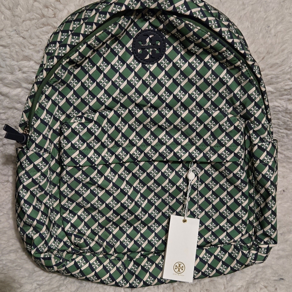 Tory Burch Green Patterned Backpack